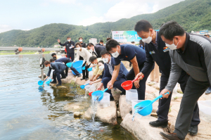 청송군, 동천저수지에 토종 어류 10만미 방류